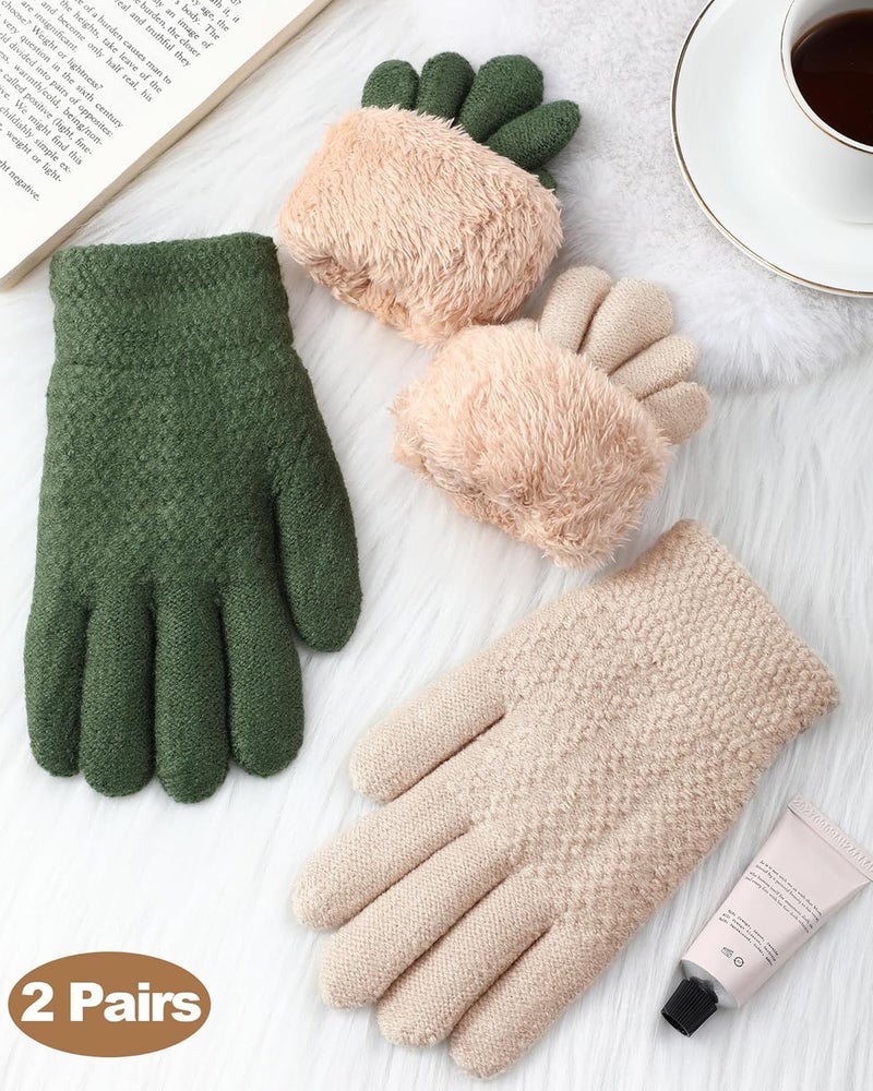 Chuarry 2 Pairs Kids Fleece Lined Gloves Winter Thick Warm Thermal Cable Knit Gloves for 6-10 Years Boys Girls - Image 5